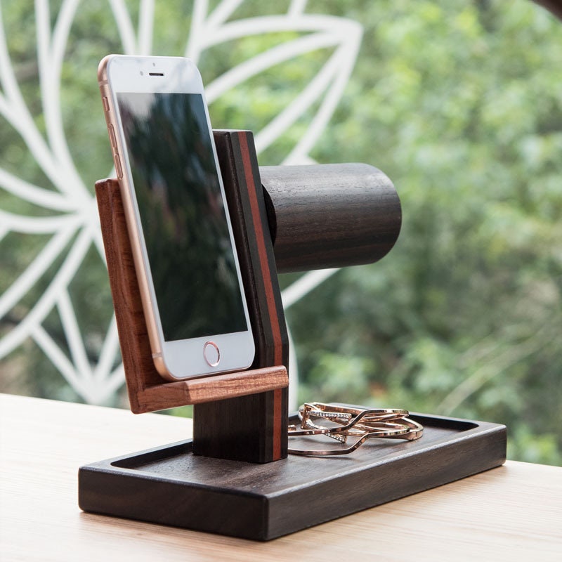 Personalized Wood Bedside Watch and Phone Stand With Glasses Etsy