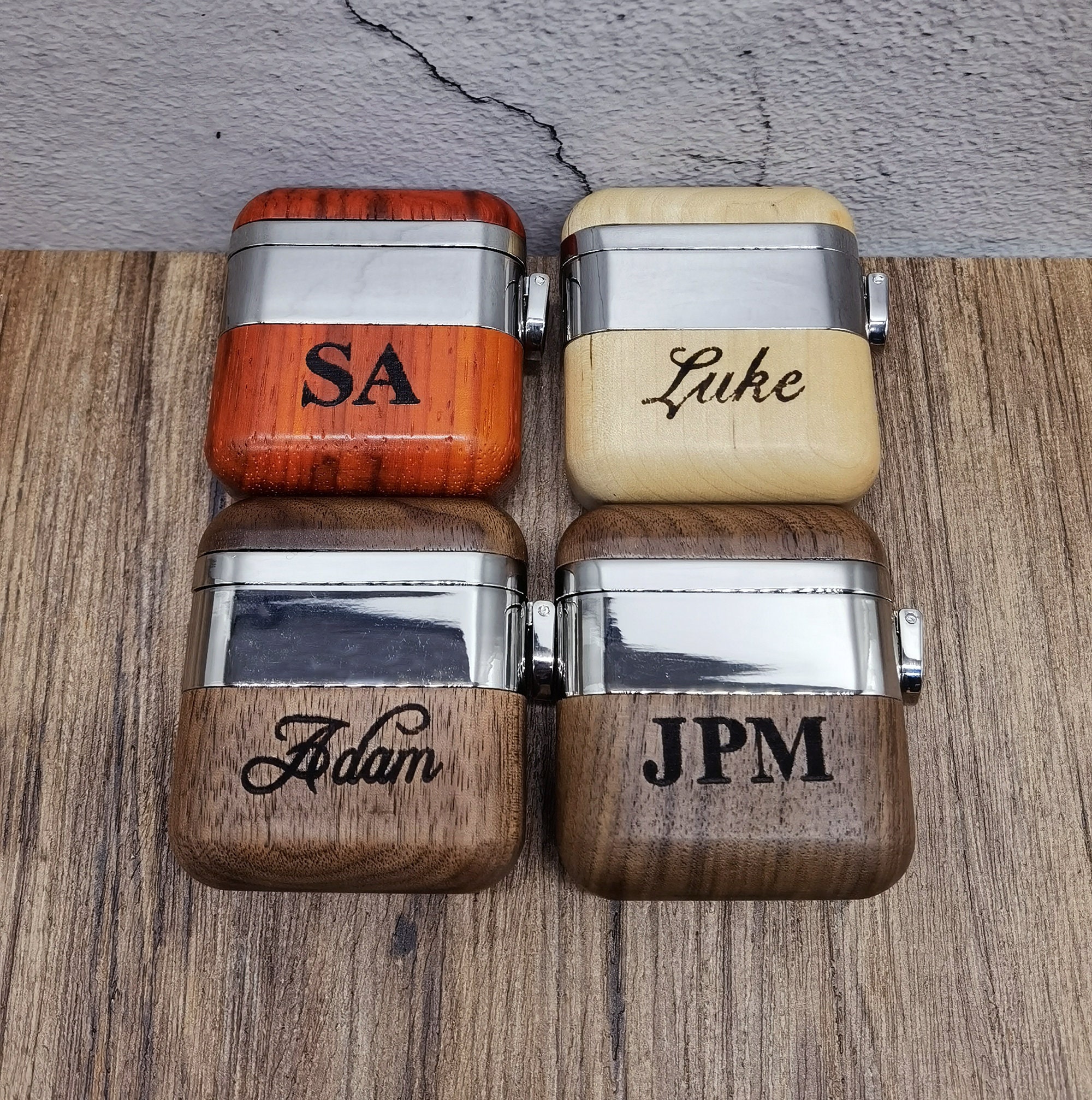 Custom Engraved Airpods Wood and Stainless Steel Case Etsy