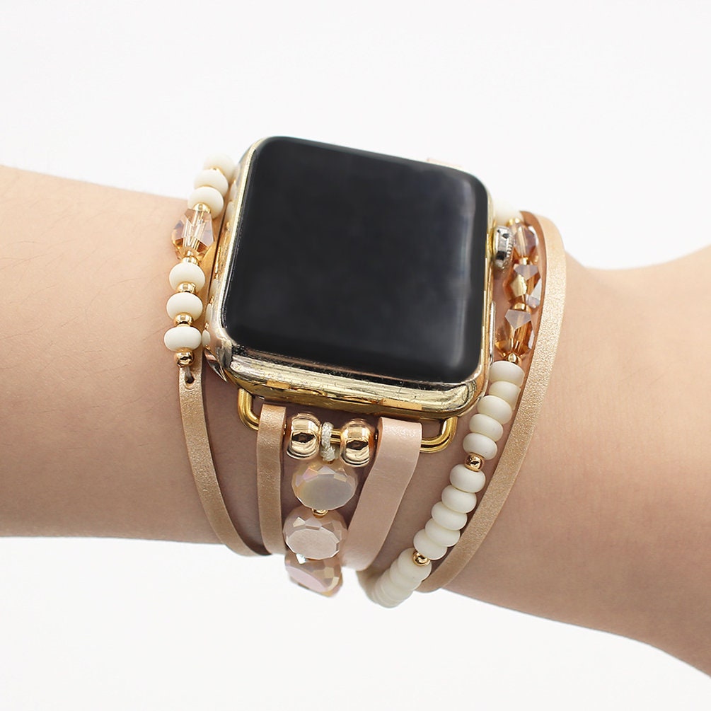 Fitbit Versa 2 Fitbit Sense Beaded Strap Adjustable Fitbit Versa 1 2 3 4 lite Leather Wrap Bracelet Fitbit Charge 2 3 4 5 Jewelry Band Etsy