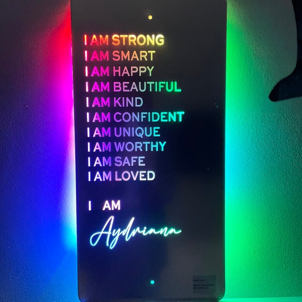 Miroir de nom d’affirmations personnalisées, signe de néon de miroir personnalisé, lumière de miroir menée par affirmation personnalisée, nom de signe de miroir de néon, décor de maison