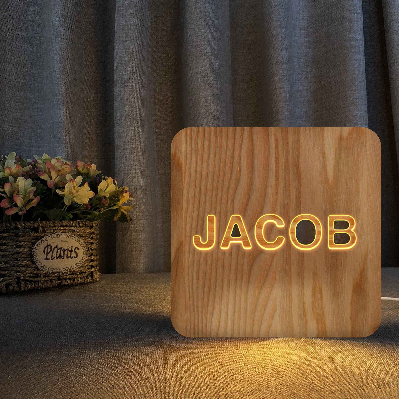 Personalized Wooden Name Lamp Custom Engraved Wood Nightlight Etsy