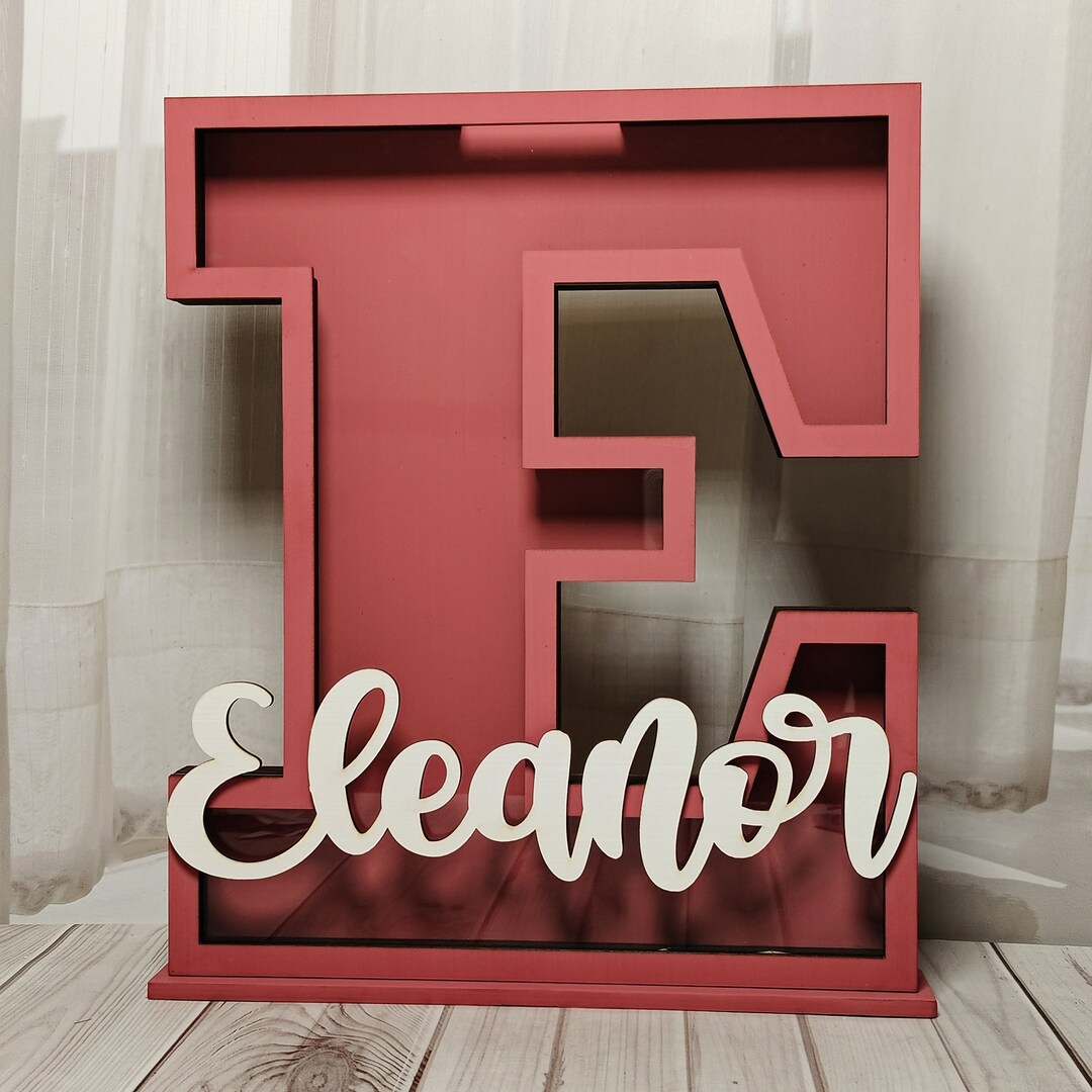 Custom Letter Piggy Bank With Name, Wooden Initial Piggy Bank for Boys