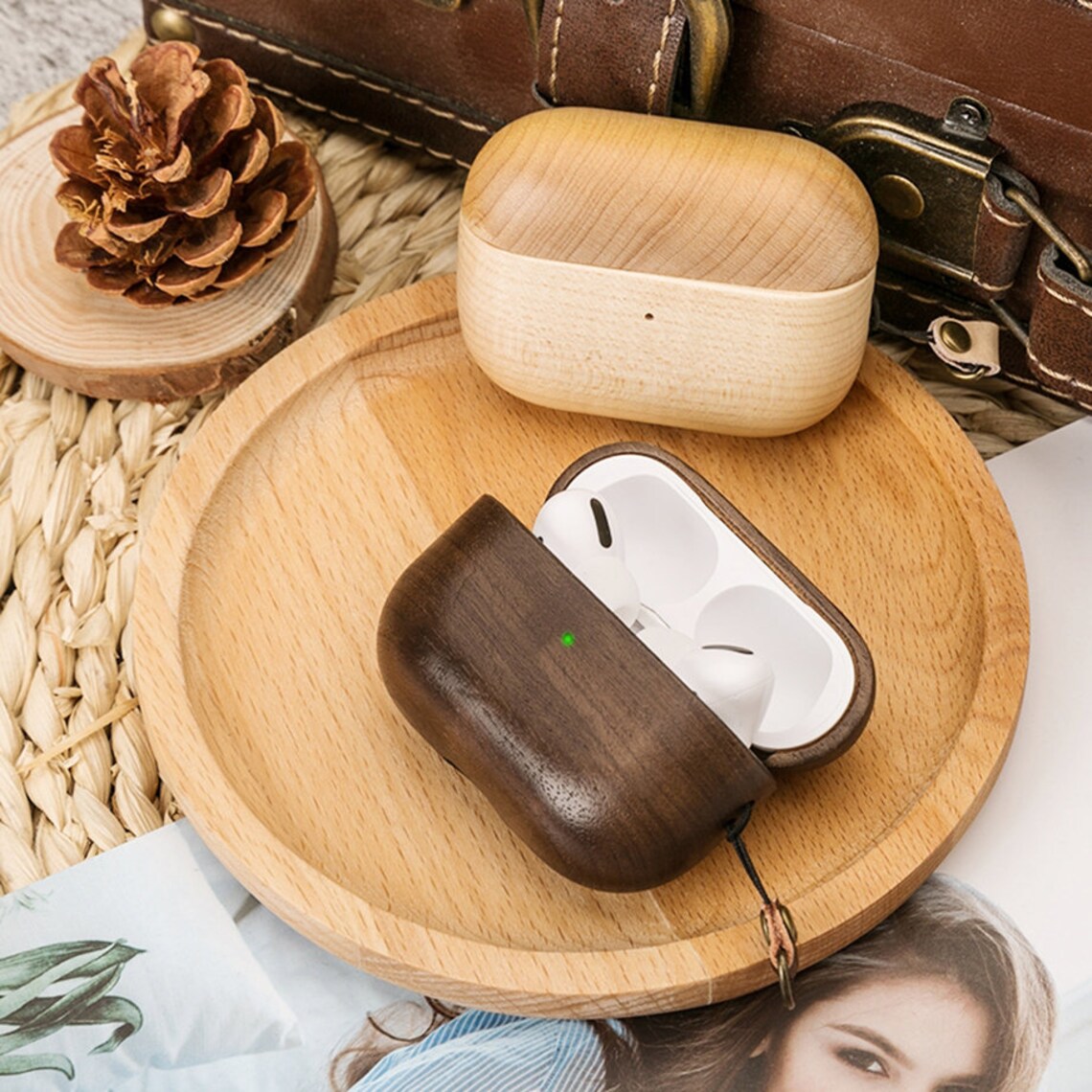 Personalized Airpods Pro Wood Leather Case Custom Engraved Etsy