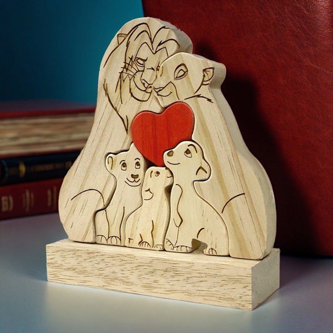 Custom Wooden Lion Family, Lion Family Puzzle Decor With Name ...