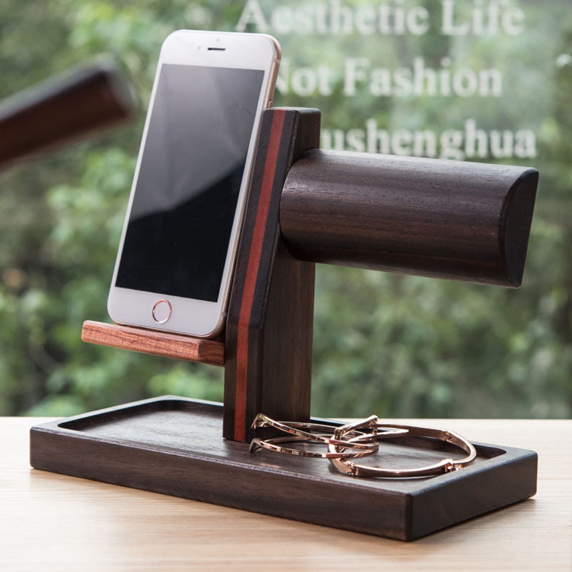 Personalized Wood Bedside Watch and Phone Stand With Glasses Etsy