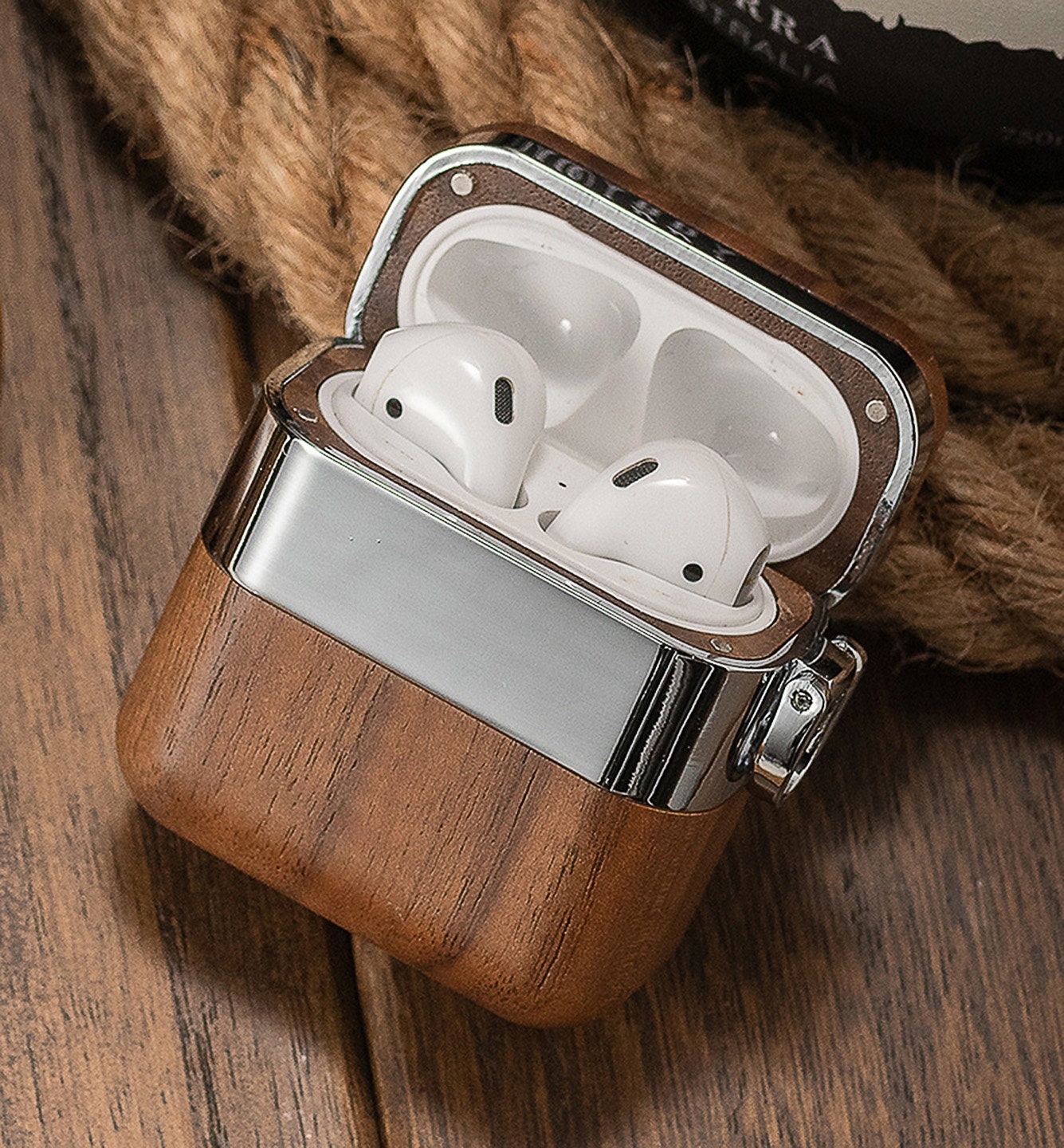 Custom Engraved Airpods Wood and Stainless Steel Case Etsy