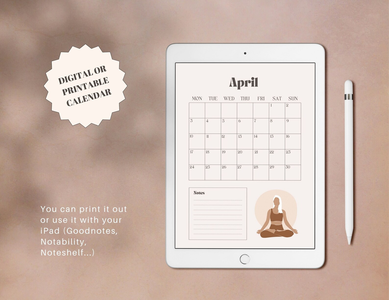 2023 Printable Calendar Yoga Yoga Wall Calendar 2023 Boho Etsy