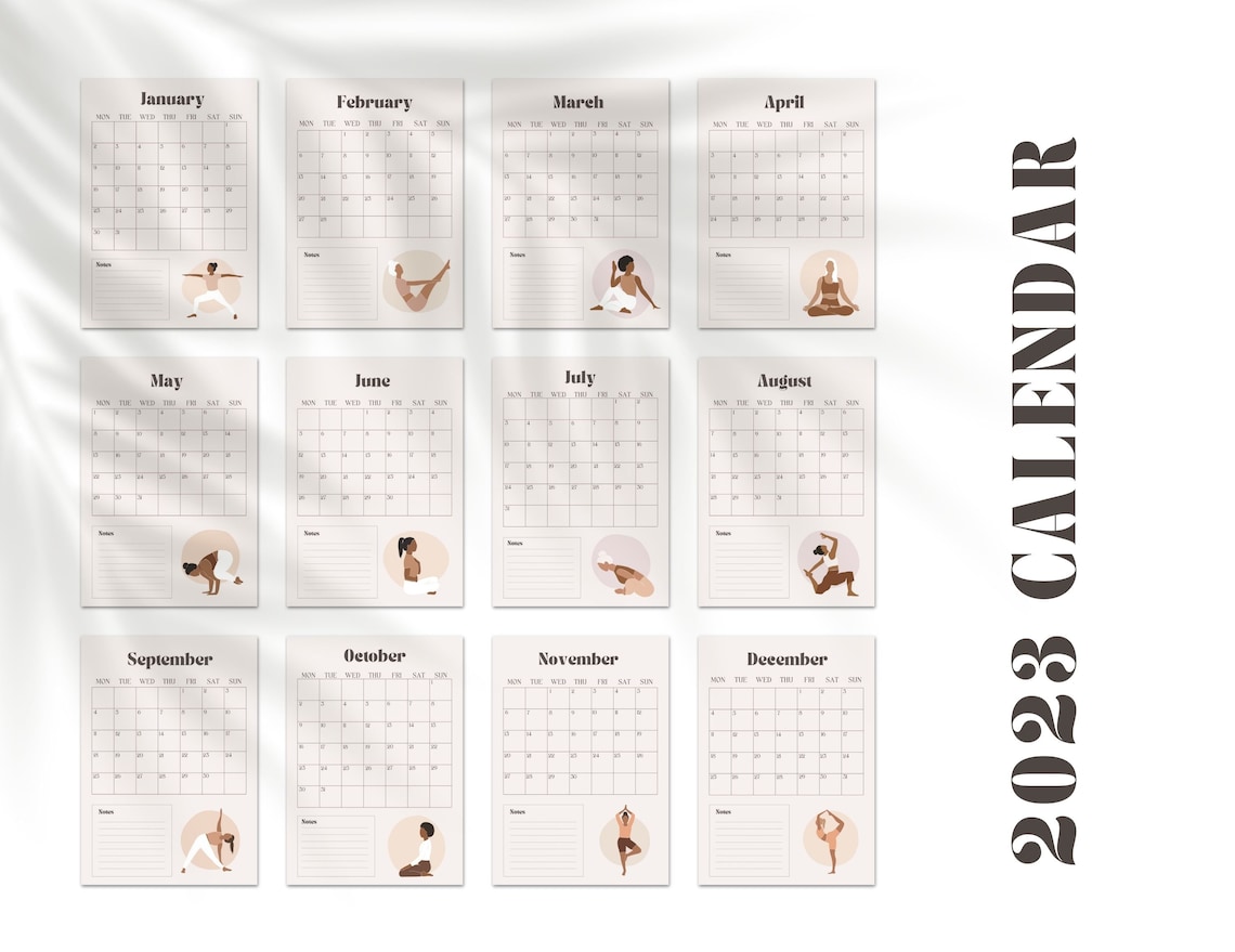2023 Printable Calendar Yoga Yoga Wall Calendar 2023 Boho - Etsy