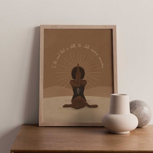 Mindfulness print, Afro Woman Yoga, Black Woman Yoga, Yoga Illustration, Boho room decor, Boho yoga art, Yoga wall art, Women of color yoga