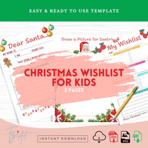 Weihnachtswunschliste für Kinder, Brief an Santa, Wunschliste für Kinder, druckbare Geschenkwunschliste, Weihnachtswunschliste für Kinder, Geschenkplaner