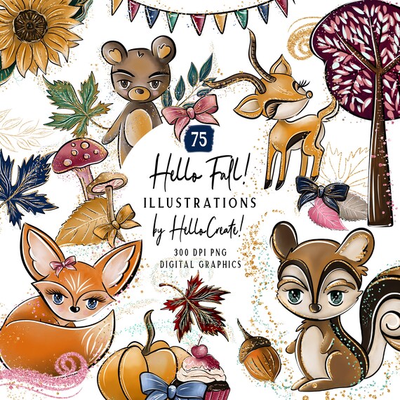 Cute Fall Clipart Autumn Illustrations Forest Animal Clip - Etsy Cute Fall Clipart Autumn Illustrations Forest Animal Clip - Etsy