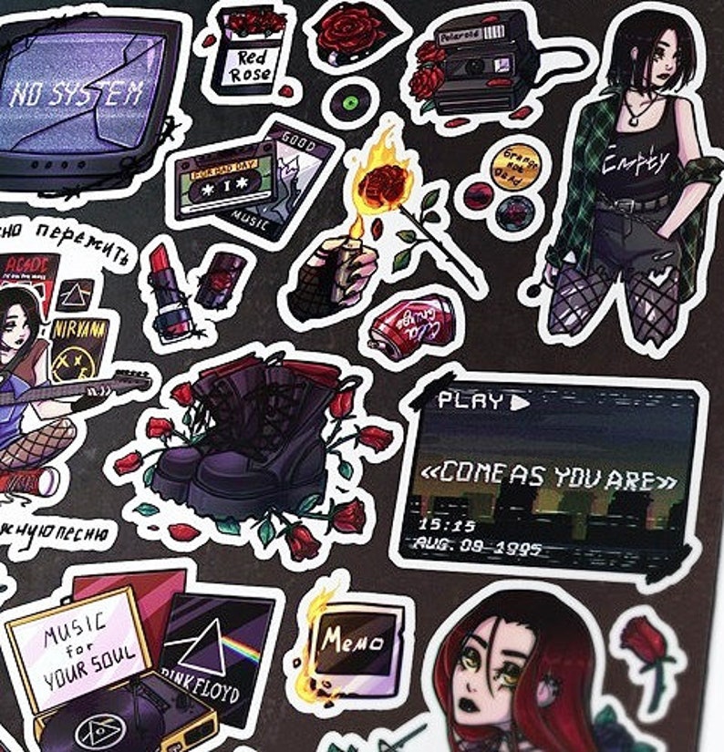 GRUNGE STICKER Sheet Set Pack Grunge Dark Punk vinyl Music | Etsy