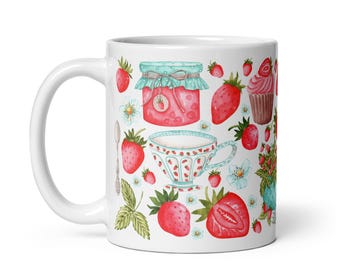Wild Erdbeer Kaffee Tasse: Handbemalte Keramik Cottagecore Dekor