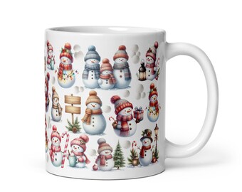 Christmas Snowman Family Mug: Festive Holiday Ceramic Mug