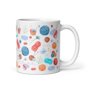 Knitting Lovers Mug Pattern with All the Essential Elements - Yarn, Needles, and More!