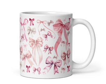 Coquette Mug Pink Mug Cute Bow Mug Gift For Mom Present for Coffee Lover Pink Bow Mug Girly Mug Tea Mug Gift for Teacher Mother's Day Gift