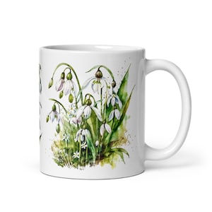 Taza de café Snowdrop, flores de primavera, flor de gota de nieve, taza de café de flores, flores de verano, hermoso recordatorio de la primavera
