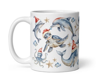 Christmas Sea Life Mug: Festive Ocean Animals Coffee Mug