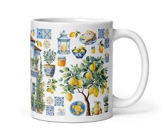 Mug italien citron en céramique : décoration de cuisine de style peinte à la main