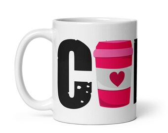 Coffee Mug Perfect for Coffee Lovers! Bold "COFFEE" Mug with Bright Pink Coffee Cup