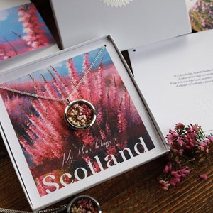 Good Luck Heather Locket LUXURY Card Scottish Birthday Floral gift for her Anniversary Wedding Gift for the Bride Scotland Nature Gift
