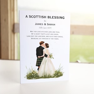 Carte de mariage écossaise de bénédiction avec le verset personnalisé pour les jeunes mariés Carte de mariage écossaise personnalisée pour le grand jour Félicitations