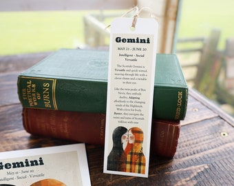 Scottish GEMINI Twin Bookmark Scotland Themed Horoscope Gift for Gemini Birthday Best Friend Bookish Gift for Booklovers Star Sign Bookworm