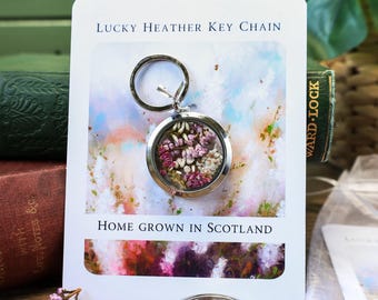 Lucky Heather Keyring Scottish Gift Real Pressed Flower Keychain Good Luck Charm Scotland Souvenir Home Grown in Scotland with love