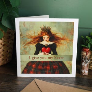 Carte d'amour Je vous donne mon coeur, carte d'anniversaire de la reine d'Écosse, cadeau pour les amoureux de la Saint-Valentin, style vintage écossais tartan écossais