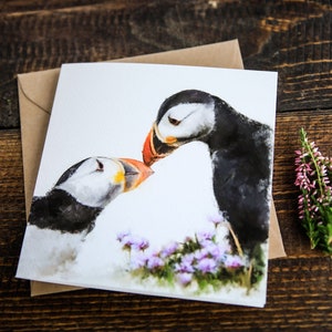 Carte macareux baiser LUXE Carte d'amoureux de la nature macareux anniversaire Carte d'anniversaire de mariage Saint-Valentin pour elle Carte de remerciement je t'aime