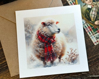 Scottish Sheep Thank you card Sheep in a scarf card LUXURY Artwork Farmers Gift Sheep Card Friendship card Teachers Christmas Card