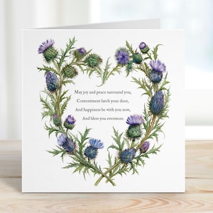 Schottischer Segen Hochzeit Verlobungskarte Traditionelle viel Glück Beste Wünsche Karte für das glückliche Paar Distel Blumenkarte + Lucky Sixpence