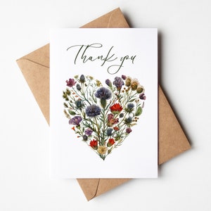 Merci Carte florale écossaise de fleurs sauvages Sérénité botanique Carte de voeux sur le thème de l'Écosse pour toutes les occasions Carte de conception de coeur floral
