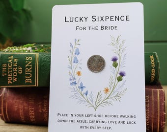 Seis peniques de la suerte: regalo de boda escocés, recuerdo de buena suerte.