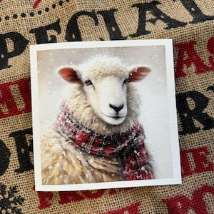 Mouton dans une écharpe Carte de voeux écossaise de LUXE Carte de voeux écossaise tartan Carte mouton rural Carte Mouton dans la neige Carte de Noël écossaise