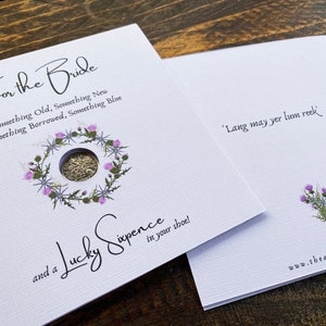 Für die Braut Lucky Sixpence Personalisierte Schottische Hochzeitskarte Geschenk für die Braut Schottland Themen Viel Glück Geschenk Braut personalisiertes Geschenk