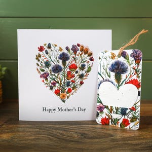 Schottische Mutter-Tagessamen-Herzkarte Blumen-Thema für Mama Helle botanische moderne Kunst Erschwingliche kleine Geschenkkarte Scottish Distle Scotland