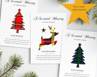 Clan Christmas Card Pick your Tartan Scottish Blessing Clans of Scotland Xmas Tartan Plaid Gift Tartan Blessing Card Clan Fraser Wallace