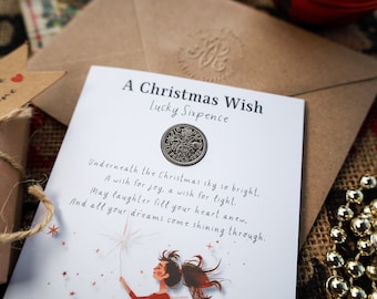 A Christmas Wish Lucky Sixpence Card Good fortune Blessings Good luck Stocking Filler Secret Santa Christmas stocking filler good luck card