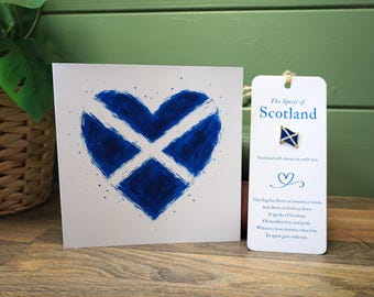 Carte sautoir coeur Ecosse Un coeur d'Ecosse à envoyer partout Carte de voeux écossaise minimale avec épingle souvenir