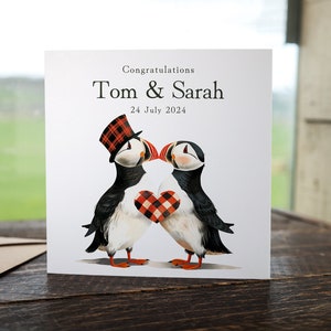 Papageientaucher Hochzeitskarte für Braut & Bräutigam Scottish at Heart Schottland Themen-Hochzeitstag-Karte für die glücklichen Paar Papageitaucher-Liebhaber