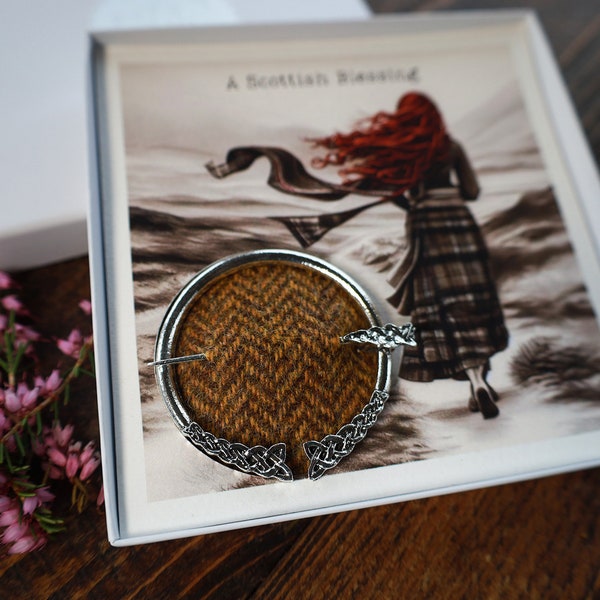 Celtic Cloak Pin Scottish Blessing Gift Set Original Art with Verse Vintage Inspired Silver Shawl Pin Custom Personalised Scottish Gift