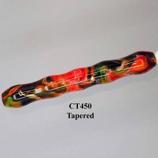 VIDEO! Handmade Diamond Painting Drill Pen Stylus, Roll-Stop©! Red/Orange/Green/White Flat Swirls in Transparent Black! A Cocoon Blank!