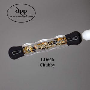May include: A clear, chubby pen with black ends and a white tip. The pen's barrel is filled with gold and orange Halloween-themed confetti. The text "LD666 Chubby" is printed on the pen.