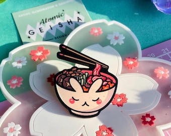 Usagi Sukiyaki Japanese Wooden Pin Hotpot Rabbit Bunny Sushi Anime Asian Food Japan Kawaii Cute Art Badge Brooch Enamel Lapel Pins Handmade