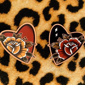 Heart Rose Traditional Tattoo Fridge Magnets Americana Oldschool Rockabilly 1950s Retro Vintage Subculture Housewarming Art Gift Set