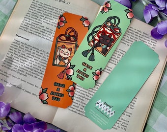 2 PACK Omamori Cats Bookmarks Kawaii Art Cat Daruma Dango Taiyaki Ice Cream Sweets Japan Nihon Anime Bookworm Aesthetic Cute Bundle Gift Set