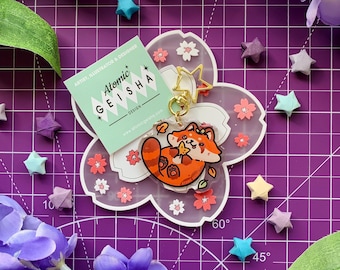 Red Panda Acrylic Keychain Epoxy Charm Lucky Racoon Tanuki Animal Zoo Kawaii Art Asian Leafs Cartoon Accessoire Cute Autumn Gift Handmade