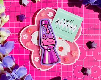 Idem lavalamp vinyl sticker kawaii kunst schattig monster anime manga cartoon Japans Japan Nihon nostalgie nostalgisch roze paars Y2k jaren 90