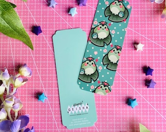 Kaeru Frogs Handmade Bookmark Kawaii Art Asia Japan Nihon Anime Manga Cartoon Bookworm Book Aesthetic Cute Lake Lily Pads Tulip Sweet Frog